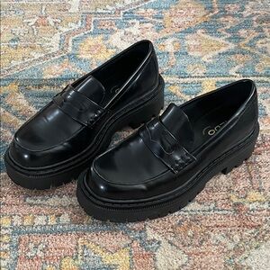 Black Chunky Penny Loafers for Men